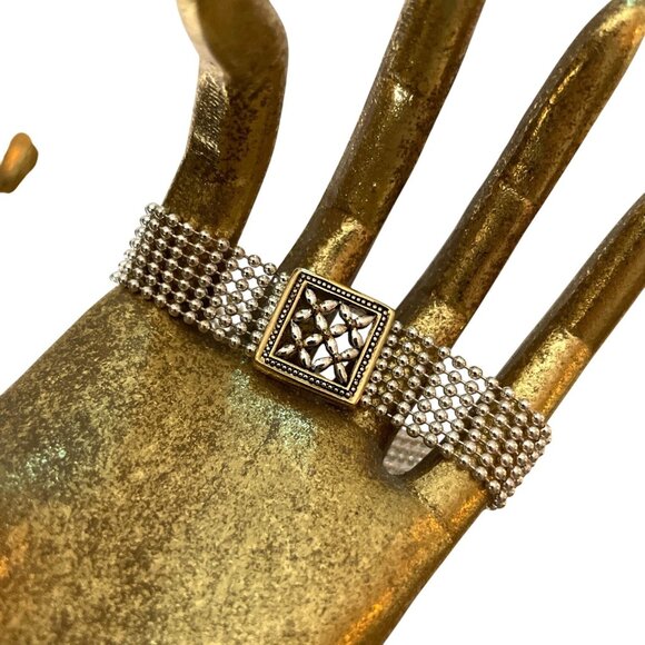 Vintage Napier Gold & Silver-Tone Multi-Strand Bracelet With Geometric Accents - Picture 9 of 9